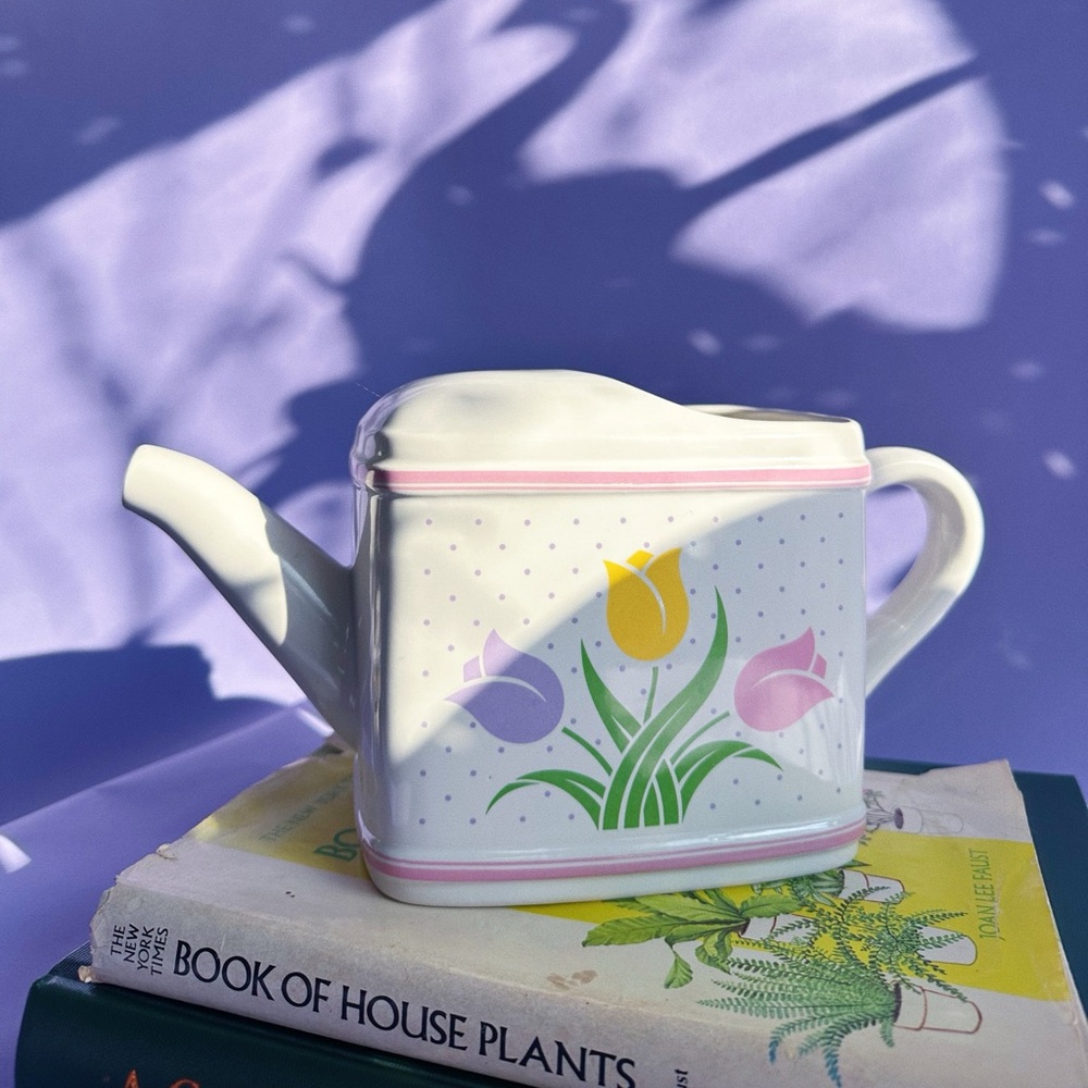Vintage 1980s Ceramic Tulips Teleflora Plant Watering Pitcher - Picture 3 of 9